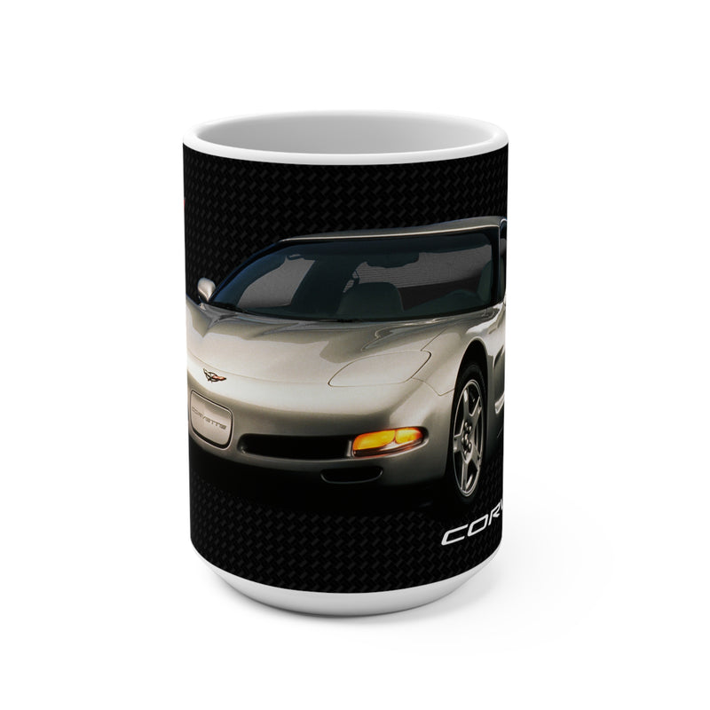 C5 Coffee Mug, Gold 15.oz Coffee Mug, Car Enthusiast Gift, Automotive Collector's Drinkware, Car Lover's Present