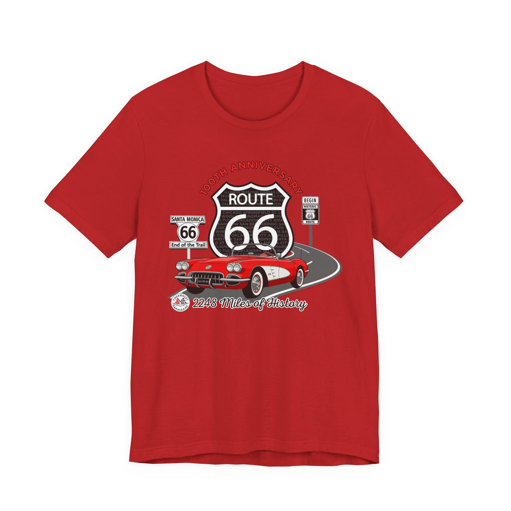 C1 Corvette Route 66 100th Anniversary Short Sleeve Tee – Legends of the Road, Perfect for the Corvette Fan