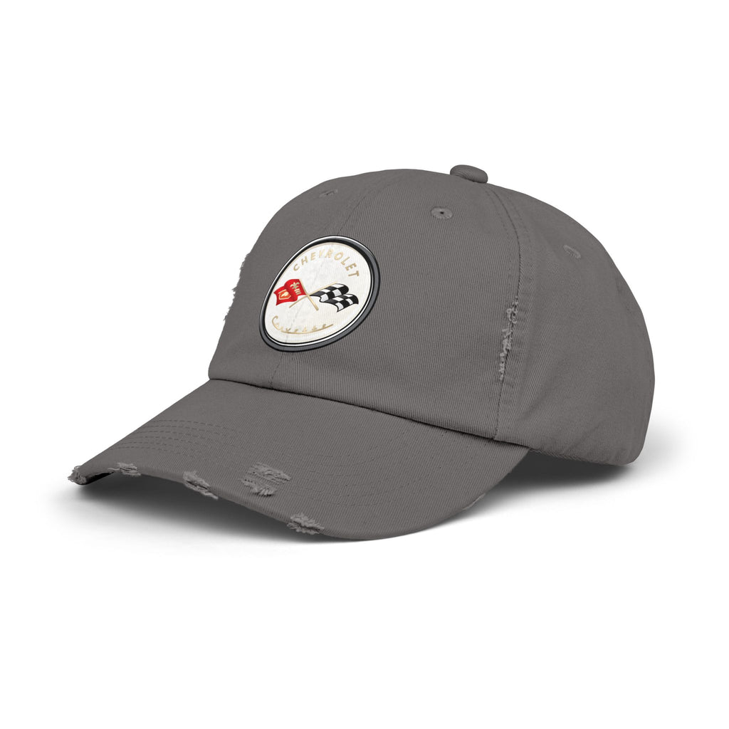 Corvette C1 Flag Logo Distressed Cap, One size adjustable hideaway strap.