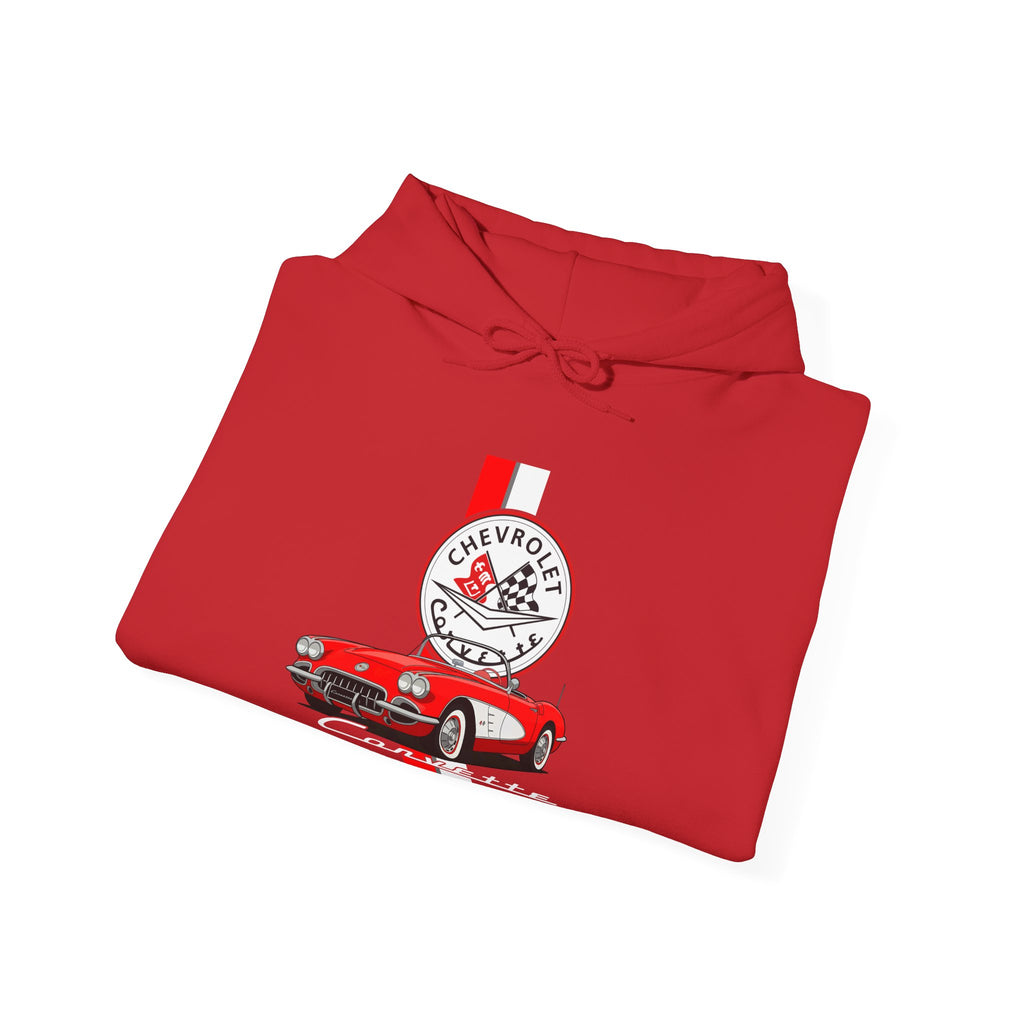 C1 Corvette Vertical Stripe Emblem Cotton Blend Hooded Sweatshirt – Legends of the Road, Perfect for the Corvette Fan