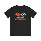 Corvette C3 Racing Flag Logo Personalized T-Shirt, Short Sleeve for Men and Women, Soft Cotton Checkered Flag Design, Gift Idea for Chevrolet Corvette Fans, Custom Car Enthusiast Apparel