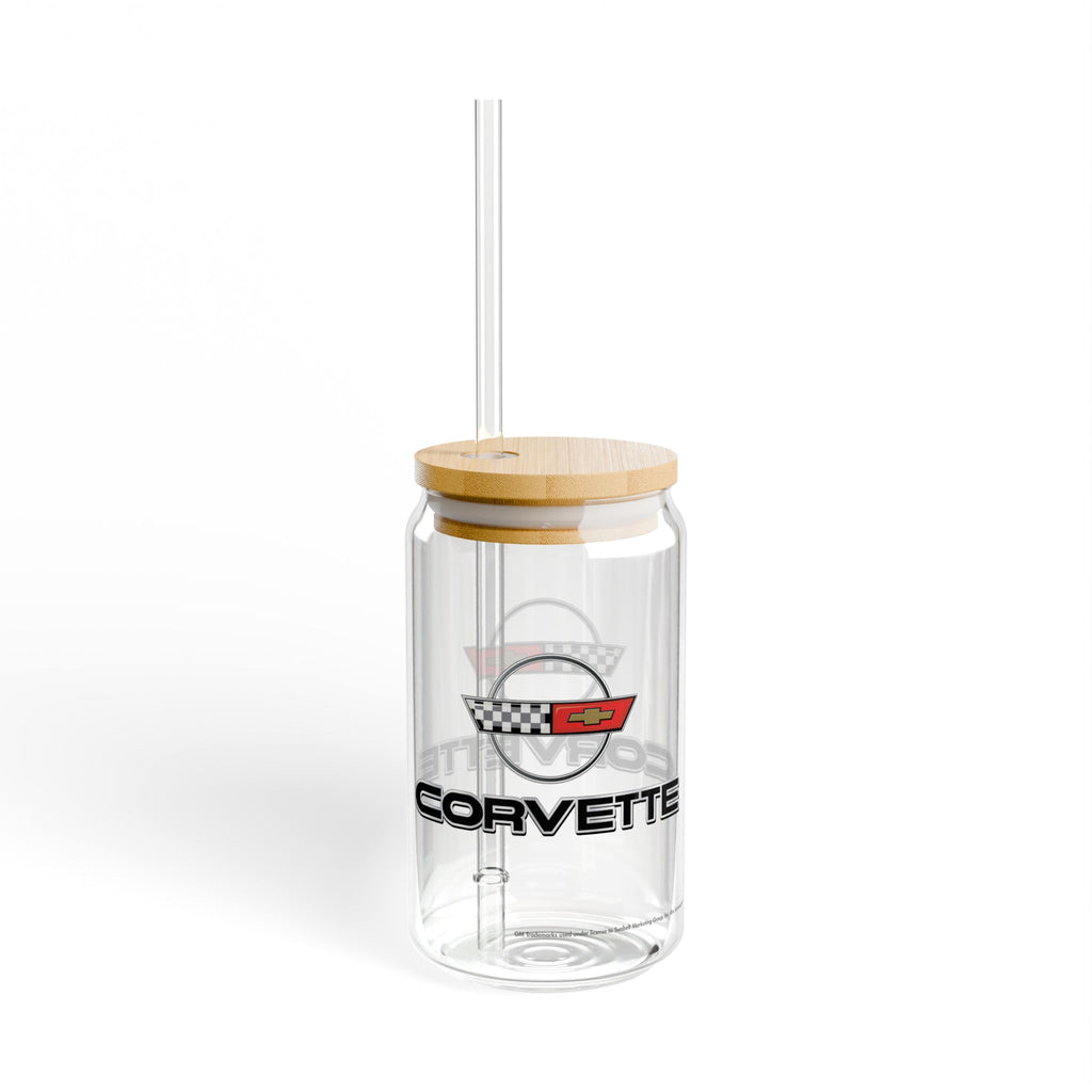 Corvette C4 16oz Clear Plastic Sipper – Corvette Script & C4 Logo | Gift for Car Enthusiasts, Summer BBQs, Nostalgic Kitchen Decor