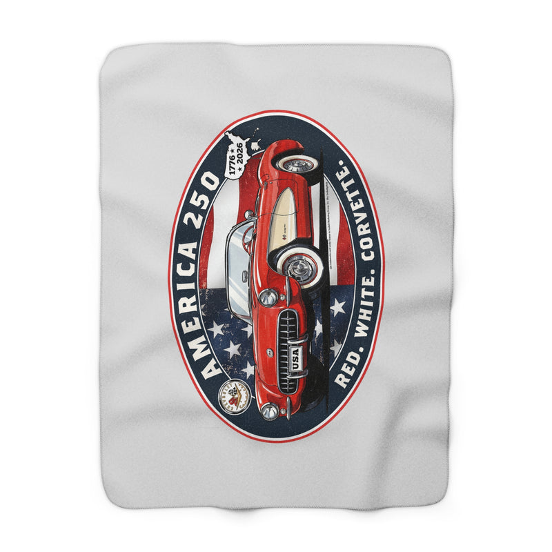 Corvette Red C1 Convertible "Red. White. Corvette." America 250 Oval Premium Sherpa Blanket – 1776 to 2026