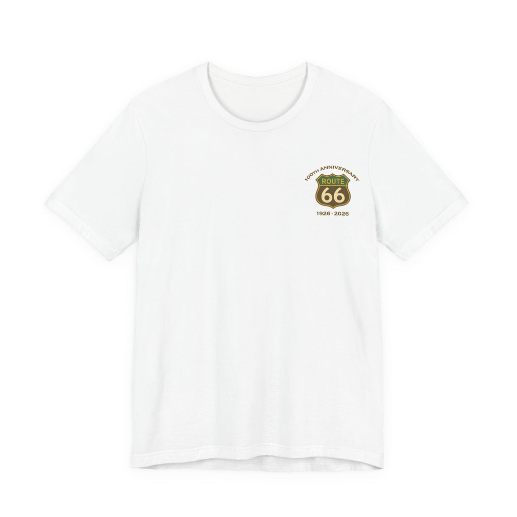 Legends of Route 66 100th Anniversary Landmark Shield Design Cotton Front and Back Printed Personalized Short Sleeve Tee