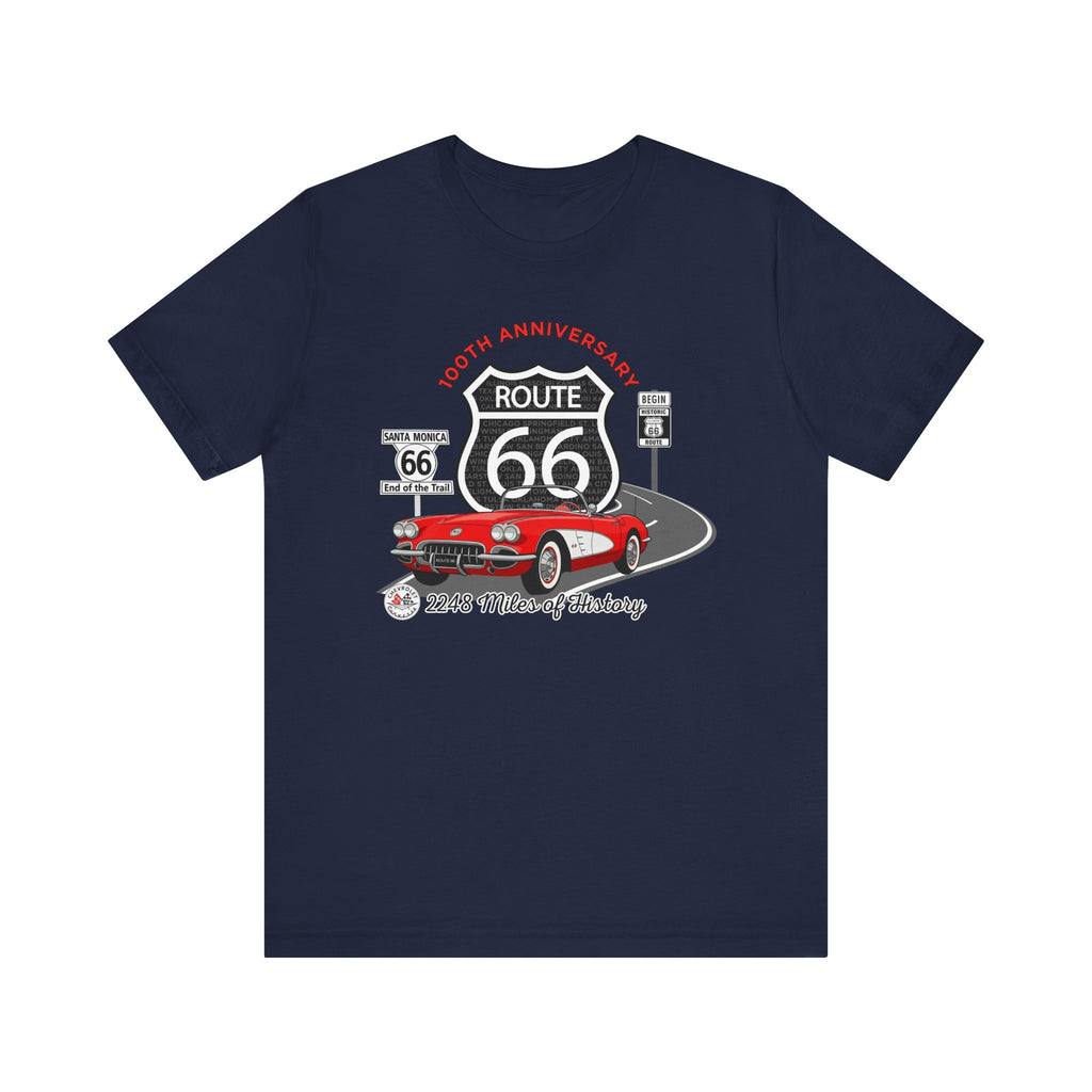 C1 Corvette Route 66 100th Anniversary Short Sleeve Tee – Legends of the Road, Perfect for the Corvette Fan