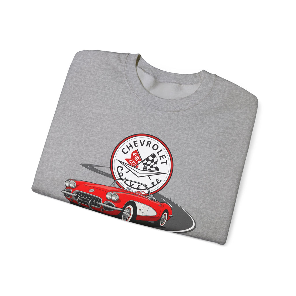 C1 Corvette Emblem & Track Crew Neck Cotton Blend Sweatshirt – Legends of the Road, Perfect for the Corvette Fan