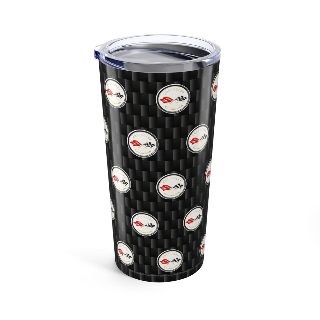 Corvette C1 Logo Repeat Pattern Carbon Tumbler 20oz | Retro Car Lover Travel Cup, Gift for Him, Car Enthusiast, Father's Day, Road Trip