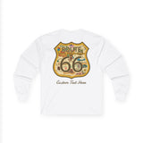 Legends of Route 66 100th Anniversary Iconic Highway Shield Design Cotton Front and Back Printed Personalized Tee- Long Sleeve