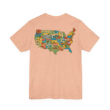 Legends of Route 66 100th Anniversary Landmark Map Design Cotton Front and Back Printed Short Sleeve Tee