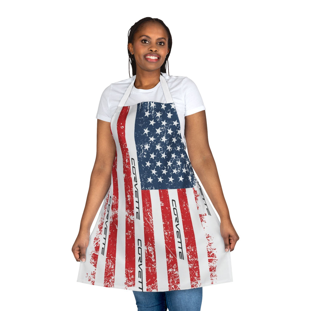 C6 USA Flag Apron, Durable 100% Polyester Canvas Chef's Apron, Black or White Strap Options, Adjustable Tie-Back Closure, One Size Fits All, Perfect for Home Cooks and Professional Chefs, GM Licensed