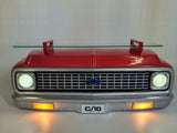 1972 C10 Truck Red, White Wall Shelf, 19.7x6.1x7.9 inches, Tempered Glass, Battery Powered LED Headlights, Car Enthusiast Gift, Classic Truck Decor, Chevy Collector Item