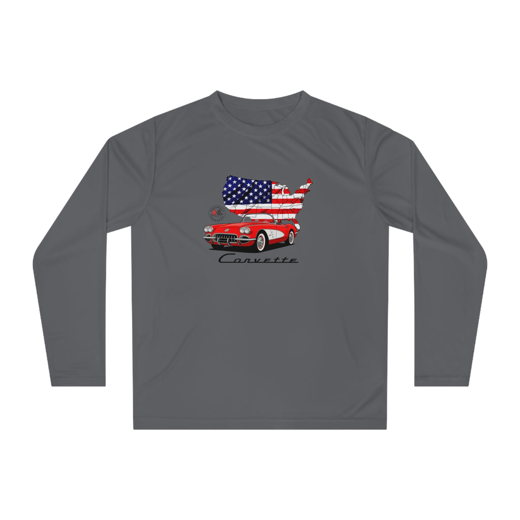 C1 Corvette American Classic Emblem Long Sleeve Performance Tee Shirt – Legends of the Road, Perfect for the Corvette Fan