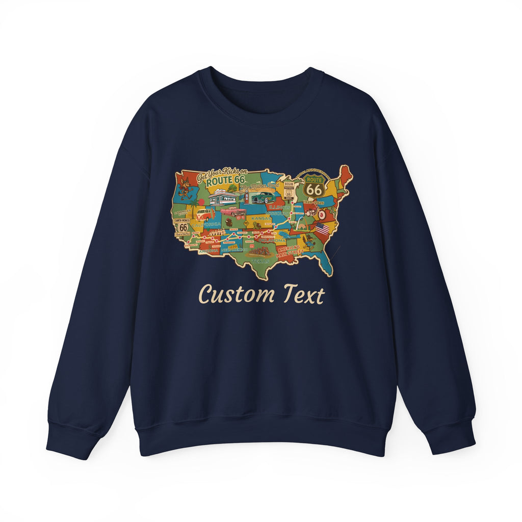 Legends of Route 66 100th Anniversary USA Map Personalized Fleece Crewneck Sweatshirt