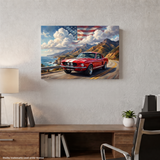 Carroll Shelby Red GT500 Sports Coupe Coastal Highway American Flag Canvas Wall Art