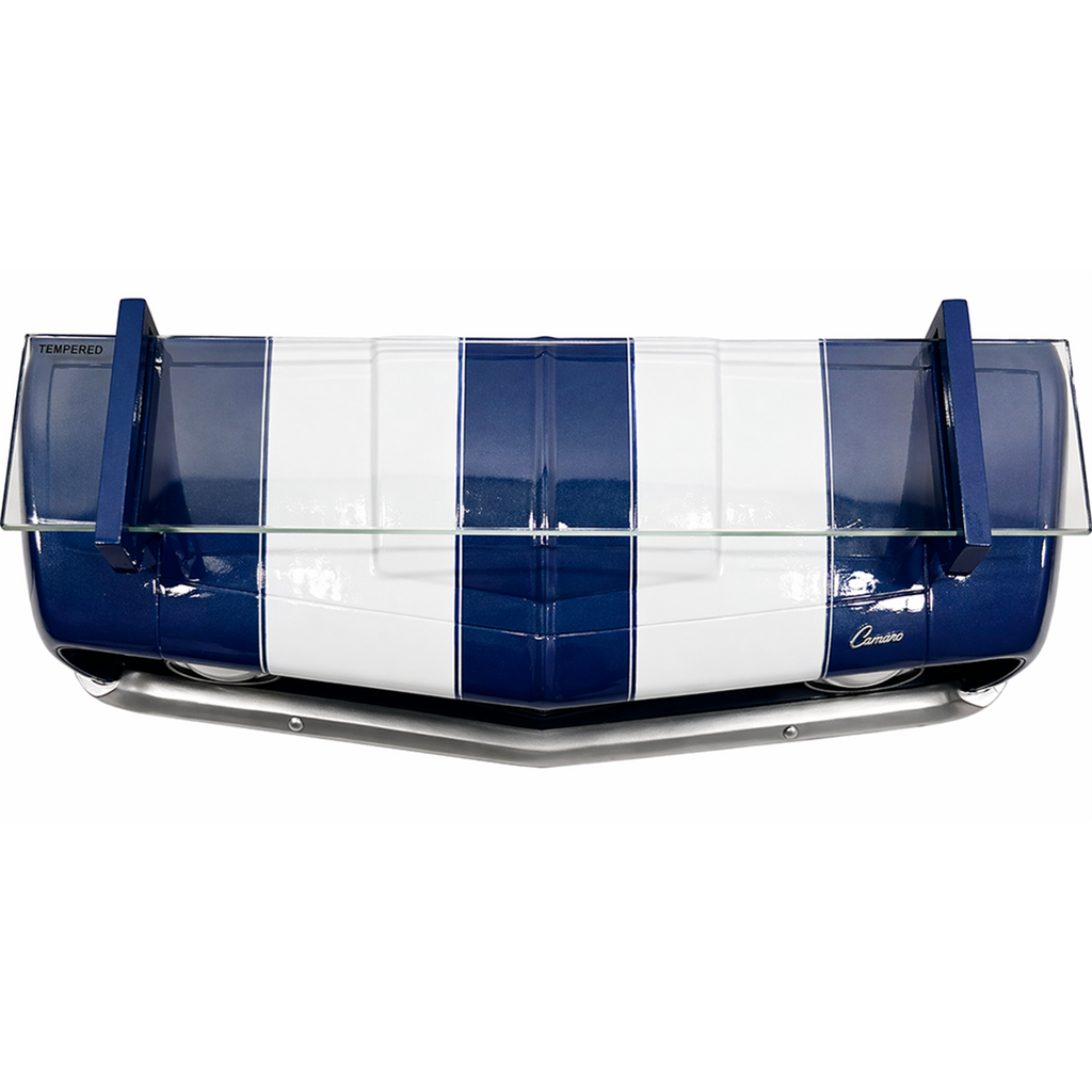 Sunbeltgifts 1969 Chevrolet Camaro SS Wandregal, Schwarz mit weißen Streifen, 49,5 x 15 x 20 cm, Sicherheitsglas, Batteriebetriebene LED-Scheinwerfer, Dekor für Chevy-Auto-Liebhaber, Geschenkidee für Muscle-Car-Fans

