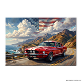 Carroll Shelby Red GT500 Sports Coupe Coastal Highway American Flag Canvas Wall Art