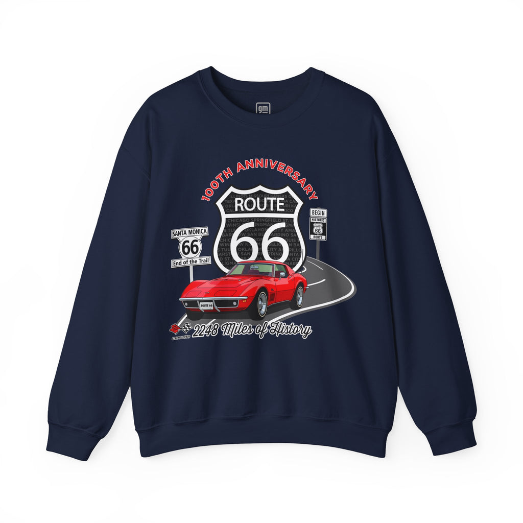 C3 Corvette Route 66 100th Anniversary Cotton Blend Sweatshirt – Legends of the Road, Perfect for the Corvette Fan