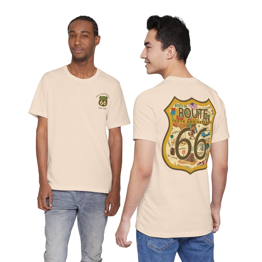 Legends of Route 66 100th Anniversary Landmark Shield Design Cotton Front and Back Printed Short Sleeve Tee