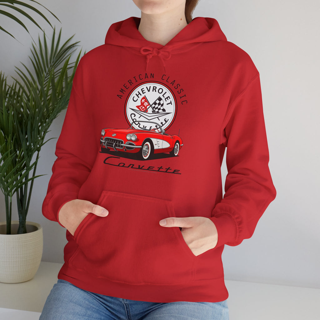 C1 Corvette American Classic Emblem Cotton Blend Hooded Sweatshirt – Legends of the Road, Perfect for the Corvette Fan