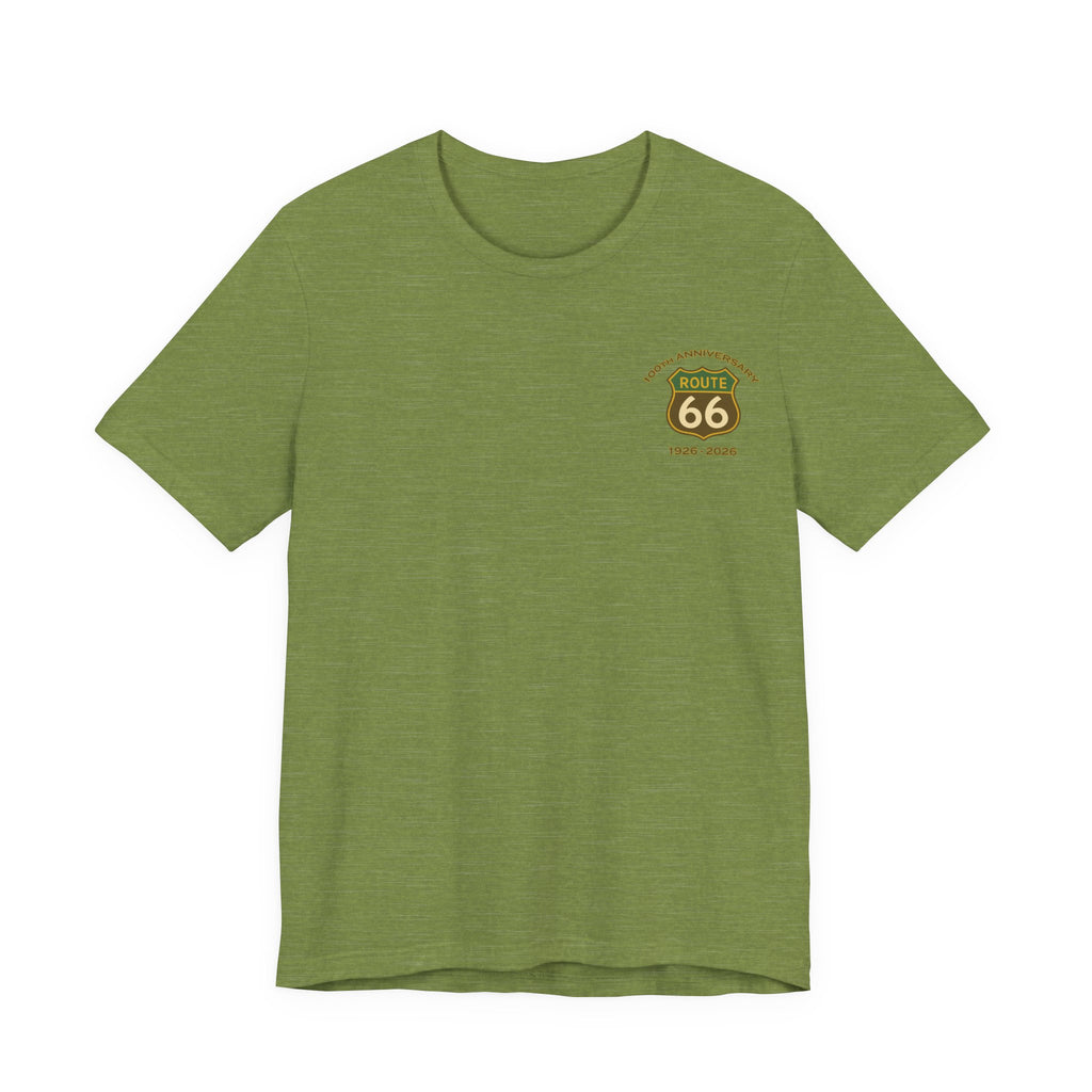Legends of Route 66 100th Anniversary Landmark Map Design Cotton Front and Back Printed Short Sleeve Tee