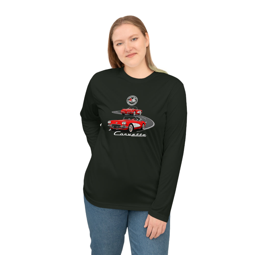 C1 Corvette Emblem & Track Performance Long Sleeve Shirt – Legends of the Road, Perfect for the Corvette Fan