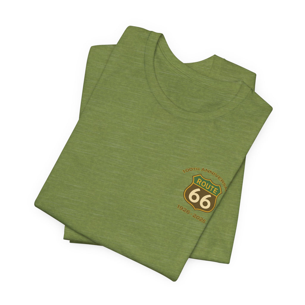 Legends of Route 66 100th Anniversary Landmark Collage Design Cotton Front and Back Printed Short Sleeve Tee