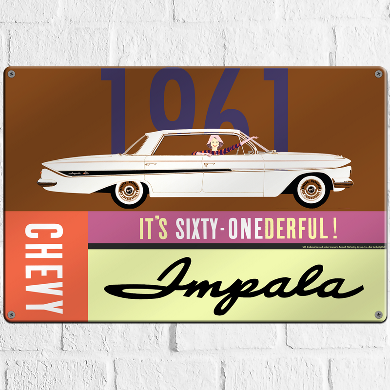 Chevrolet 1961 Impala 18"x12" Metal Wall Decor – Vintage Muscle Car Premium Aluminum Wall Art, Classic Muscle Car Decor for Garage, Man Cave, Bar, or Home