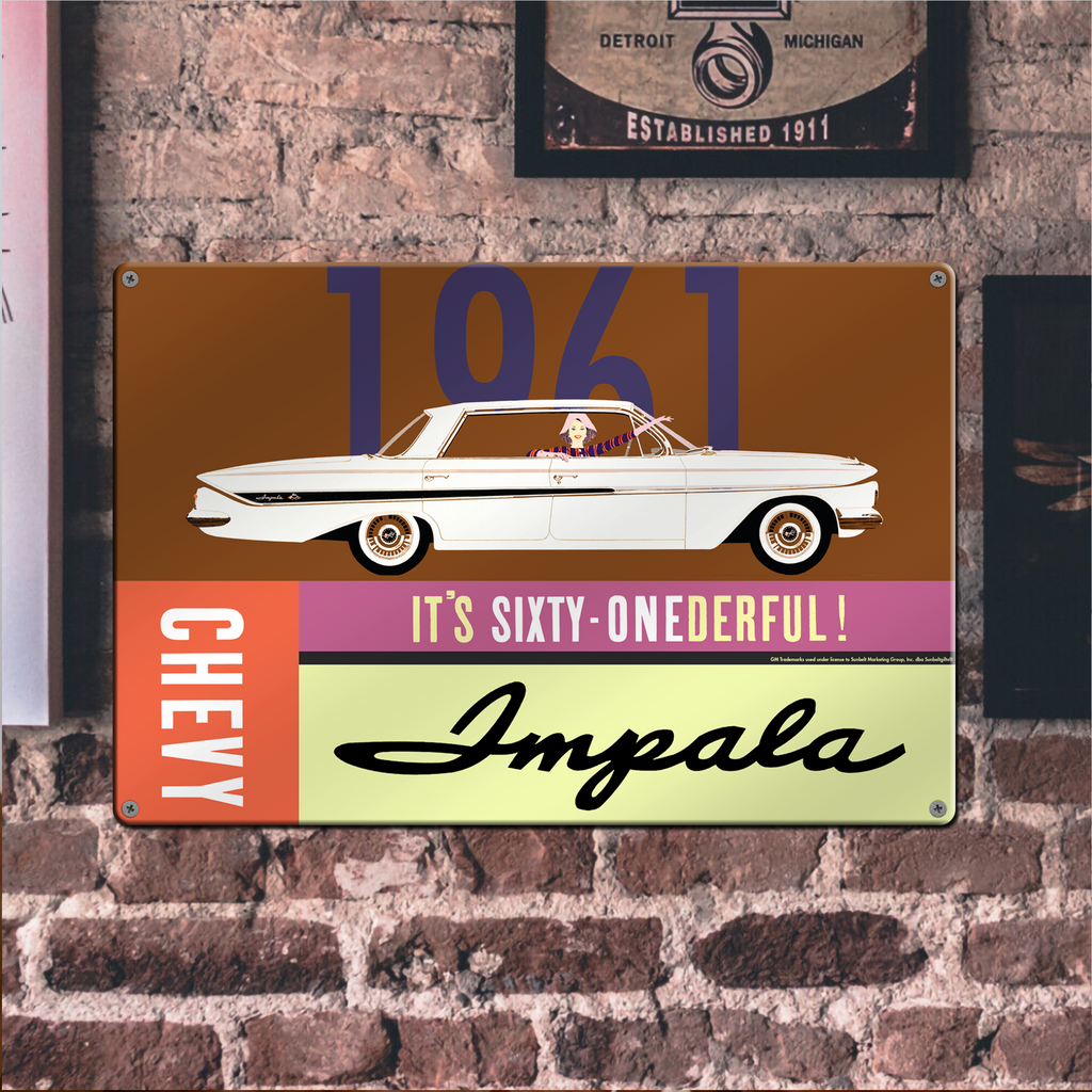 Chevrolet 1961 Impala 18"x12" Metal Wall Decor – Vintage Muscle Car Premium Aluminum Wall Art, Classic Muscle Car Decor for Garage, Man Cave, Bar, or Home