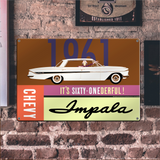 Chevrolet 1961 Impala 18"x12" Metal Wall Decor – Vintage Muscle Car Premium Aluminum Wall Art, Classic Muscle Car Decor for Garage, Man Cave, Bar, or Home