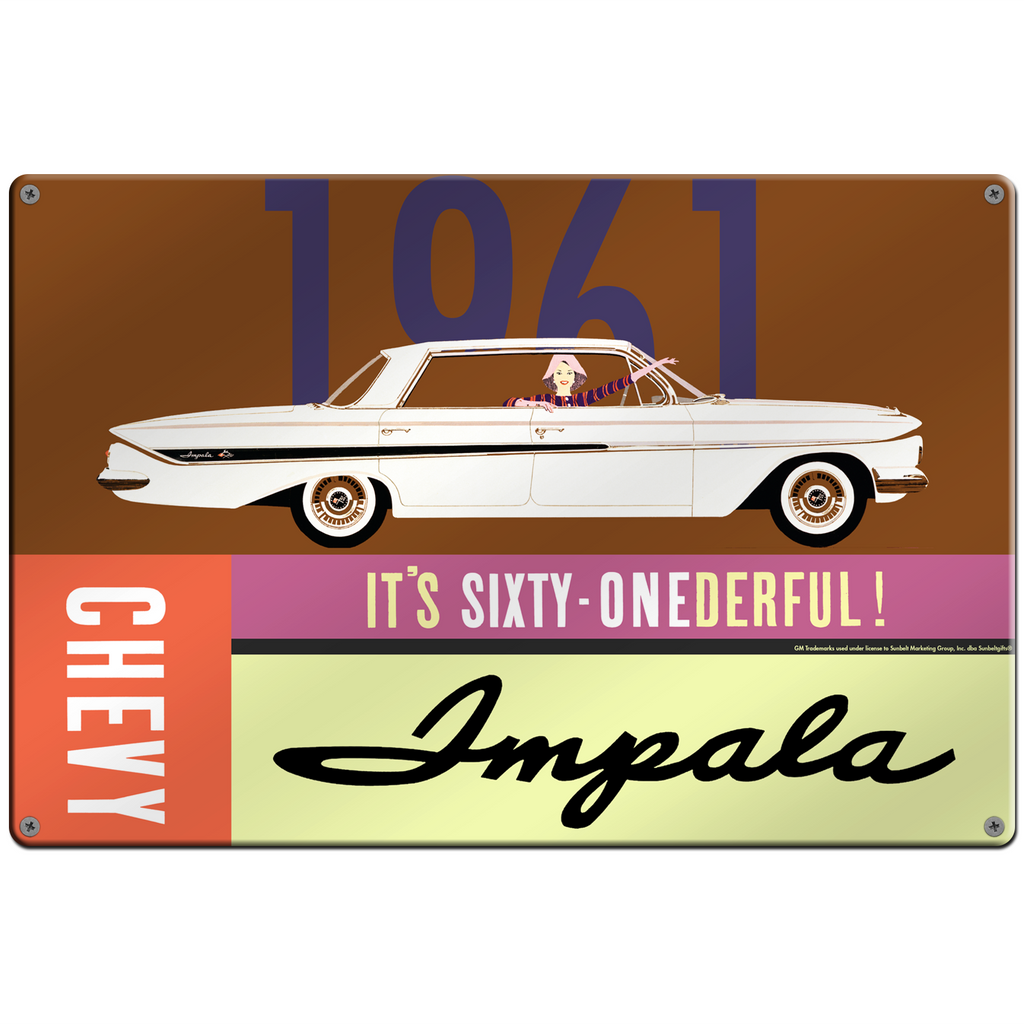 Chevrolet 1961 Impala 18"x12" Metal Wall Decor – Vintage Muscle Car Premium Aluminum Wall Art, Classic Muscle Car Decor for Garage, Man Cave, Bar, or Home