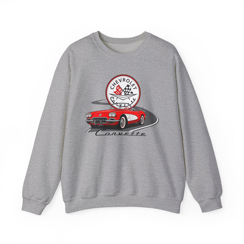 C1 Corvette Emblem & Track Crew Neck Cotton Blend Sweatshirt – Legends of the Road, Perfect for the Corvette Fan