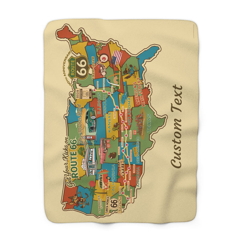 Legends of Route 66 100th Anniversary Personalized Sherpa Blanket – Vintage Map Design | 50" x 60" Cozy Throw