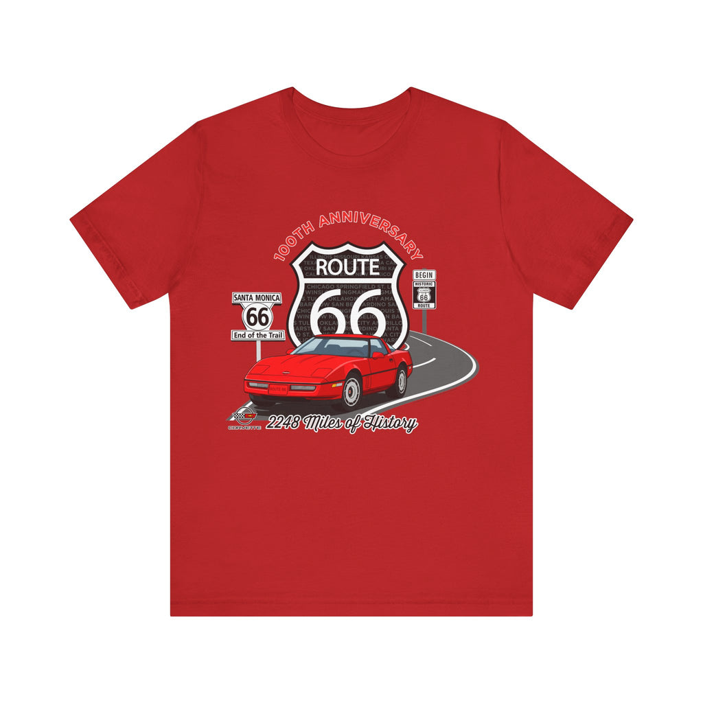 C4 Corvette Route 66 100th Anniversary Short Sleeve Tee – Legends of the Road, Perfect for the Corvette Fan
