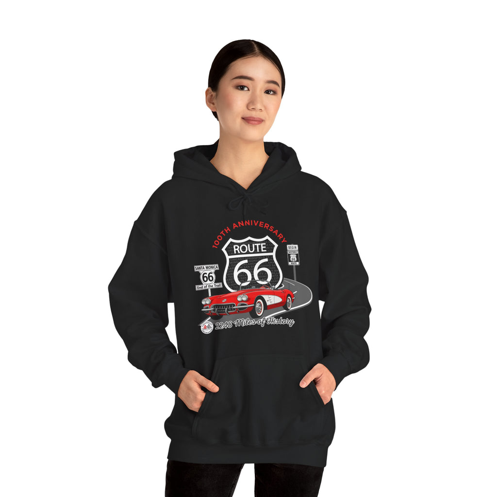 C1 Corvette Route 66 100th Anniversary Hooded Sweatshirt – Legends of the Road, Perfect for the Corvette Fan