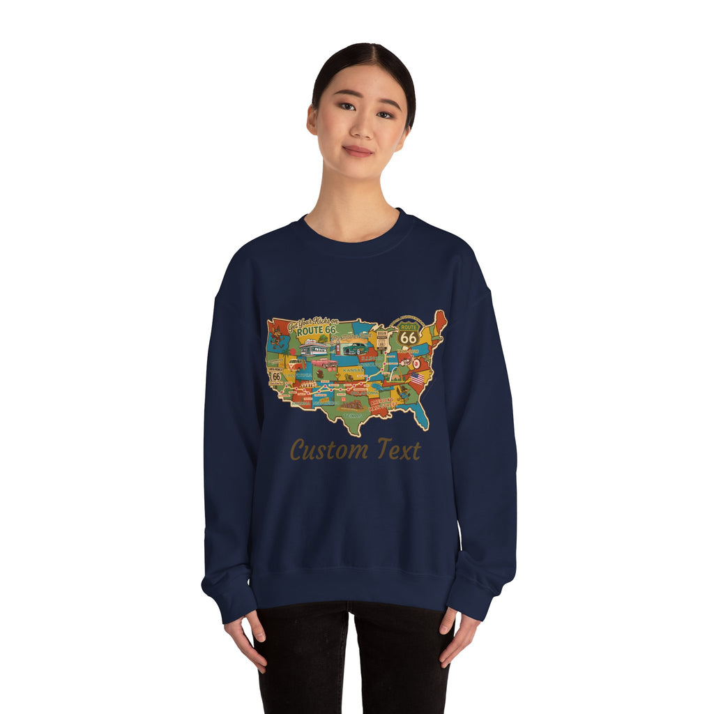 Legends of Route 66 100th Anniversary USA Map Personalized Unisex Fleece Crewneck Sweatshirt