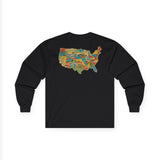 Legends of Route 66 100th Anniversary USA Map Cotton Front and Back Printed Tee - Long Sleeve