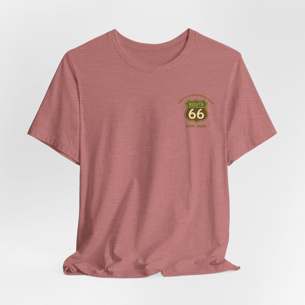 Legends of Route 66 100th Anniversary Landmark Collage Design Cotton Front and Back Printed Short Sleeve Tee