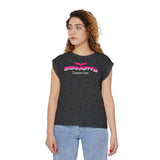 Corvette C6 Personalized Pink Gradient Script Women’s Flowy Muscle Tee, Versatile Sporty Style & Rolled Cuffs