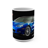 C6 Coffee Mug, Blue 15.oz Coffee Mug, Car Enthusiast Gift, Automotive Collector's Drinkware, Car Lover's Present