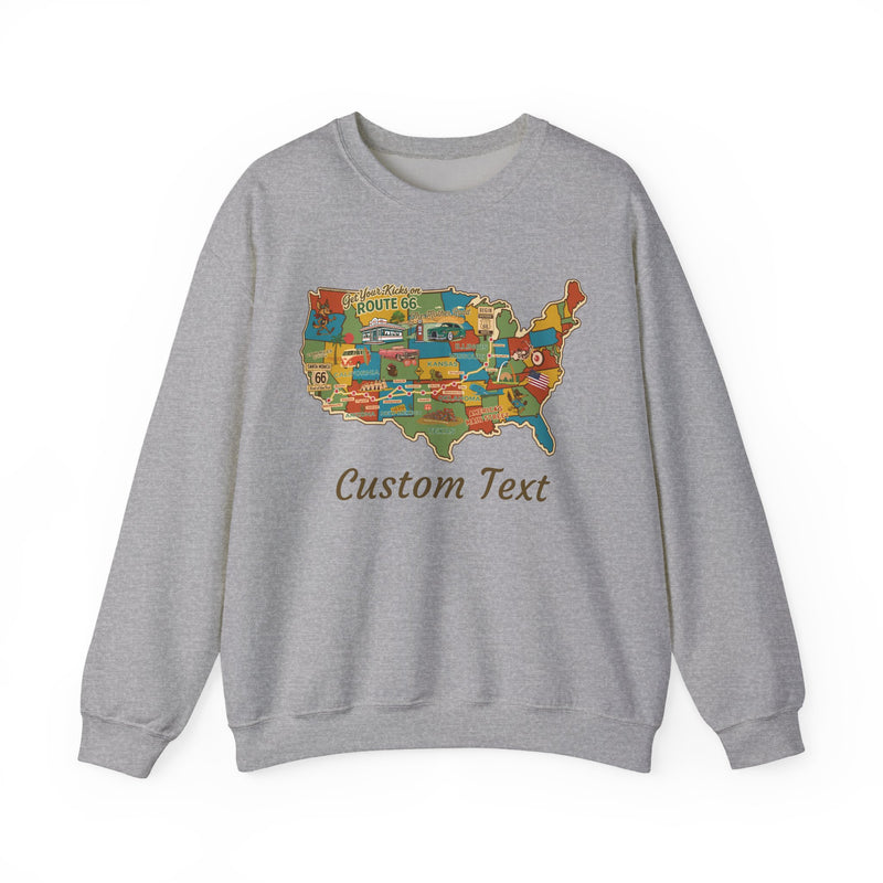 Legends of Route 66 100th Anniversary USA Map Personalized Fleece Crewneck Sweatshirt