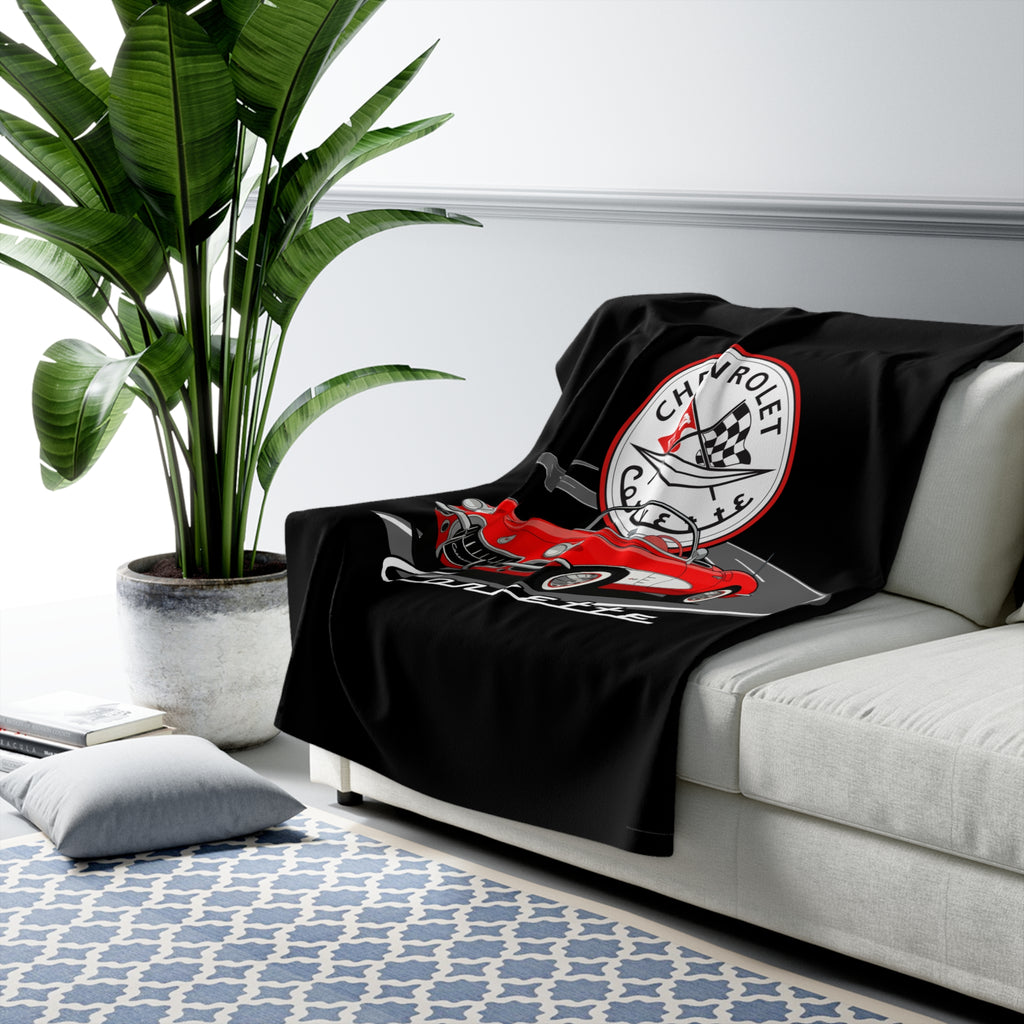 C1 Corvette Emblem & Track 50 x 60 Inch Sherpa Fleece Blanket – Legends of the Road, Perfect for the Corvette Fan