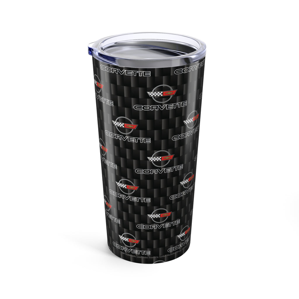 Corvette C4 Logo Repeat Pattern Carbon Tumbler 20oz | Retro Car Lover Travel Cup, Gift for Him, Car Enthusiast, Father's Day, Road Trip