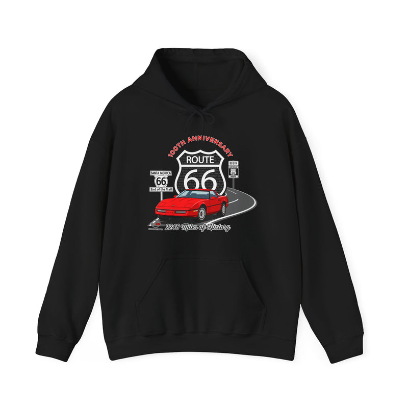 C4 Corvette Route 66 100th Anniversary Hooded Sweatshirt – Legends of the Road, Perfect for the Corvette Fan