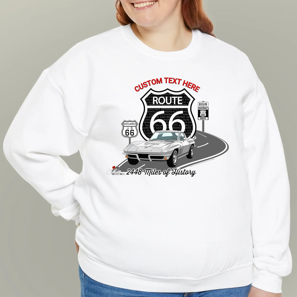 Personalized C2 Corvette Route 66 100th Anniversary Sweatshirt – Custom Text & Car Color Graphic Sweatshirt