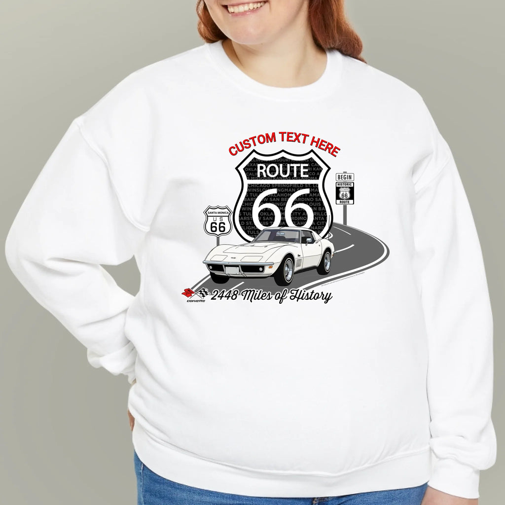 Personalized C3 Corvette Route 66 100th Anniversary Sweatshirt – Custom Text & Car Color Graphic Sweatshirt