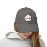 Corvette C1 Flag Logo Distressed Cap, One size adjustable hideaway strap.