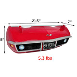 1969 Corvette Stingray (C3) Polyresin Front Floating Shelf, Red, Without Lights 21.5 x 7 x 8 inches, 7.5 pounds. Tempered Glass Shelf, Recessed Brackets