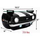 Sunbeltgifts 1969 Chevrolet Camaro SS Floating Wall Shelf, Black with White Stripes, 19.5x6x8 inches, Tempered Glass, Battery Powered LED Headlights, Chevy Car Lovers Decor, Muscle Car Fan Gift Idea