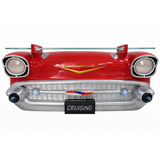 Sunbeltgifts 1957 Chevy Bel Air Wall Shelf, Floating Shelf, Red, 20x6.1x8 inches, Tempered Glass, LED Headlights, Battery Operated, Classic Car Wall Decor, Novelty Gift, Gift Idea for Car Fans