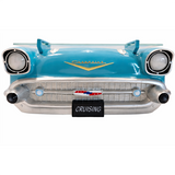 1957 Chevy Bel Air Wall Shelf, Floating Shelf, Turquoise 20x6.1x8 inches, Tempered Glass, LED Headlights, Battery Operated, Classic Car Wall Decor, Novelty Gift, Gift Idea for Car Fans